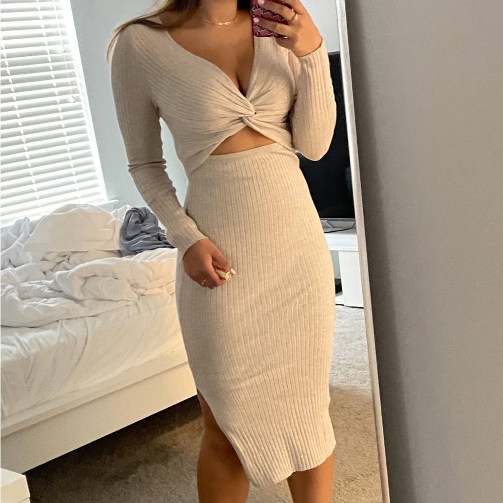 Ribbed Sweater Cut Out Dress